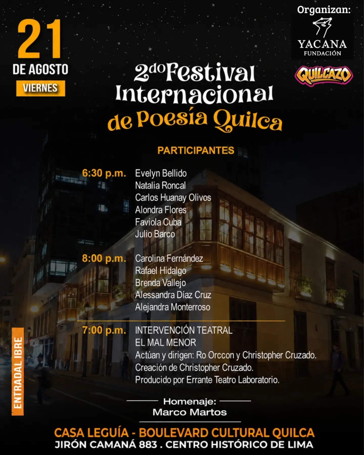 2DO FESTIVAL INTERNACIONAL DE POESÍA QUILCA